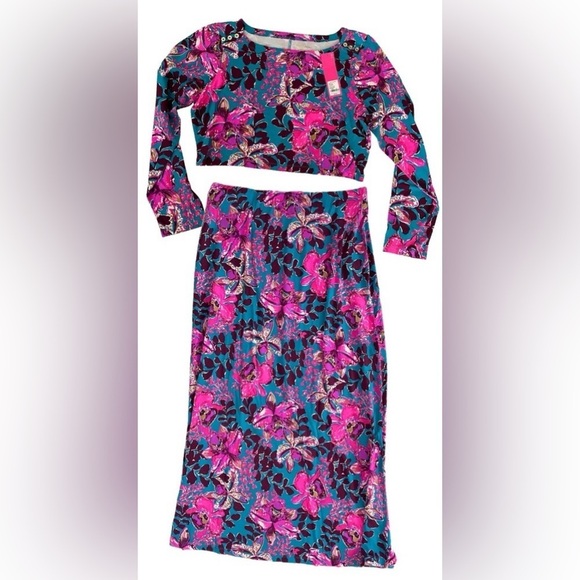 LILLY PULITZER NESSI MAXI SET BLUE RHAPSODY ORCHID YOU NOT LONG SLEEVE XL - Picture 15 of 15